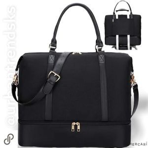 Travel Weekender Bag Overnight Travel Tote Luggage Black with shoe compartment
